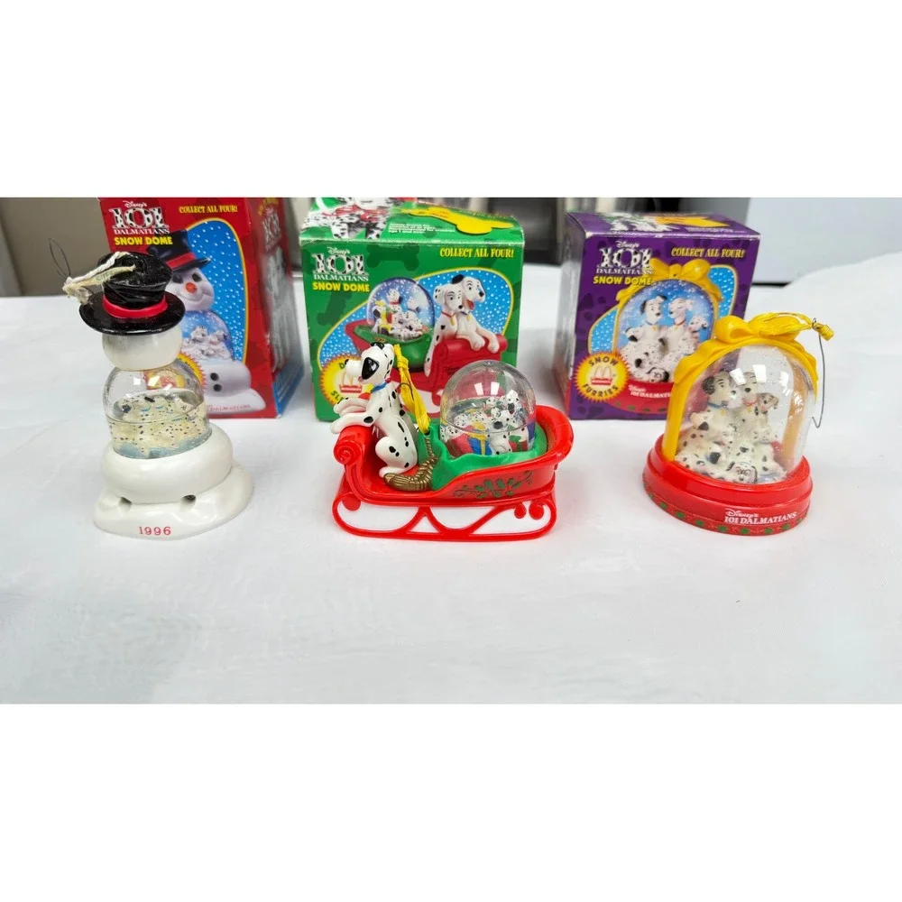 Vintage 1996 Disney 101 Dalmatians McDonalds Snow Globe Ornament Lot of 3 Boxed